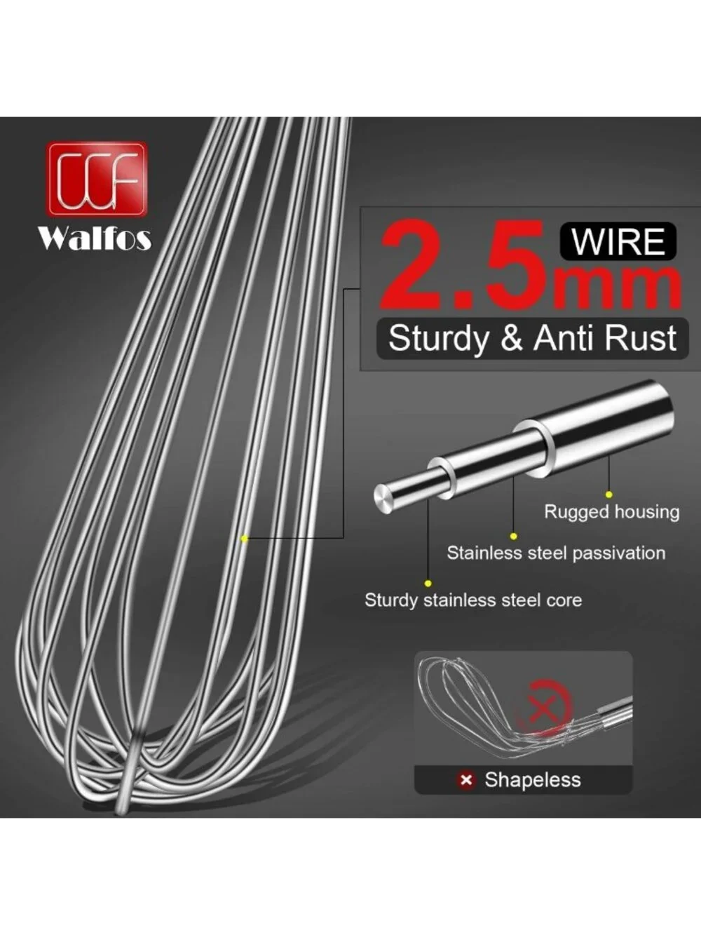 Large Stainless Steel Whisk Set of 2 - Heavy Duty for Beating Eggs & Mixing